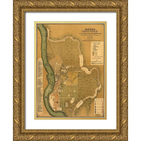 Russia Tomsk 1898 Gold Ornate Wood Framed Art Print with Double Matting by Vintage Maps