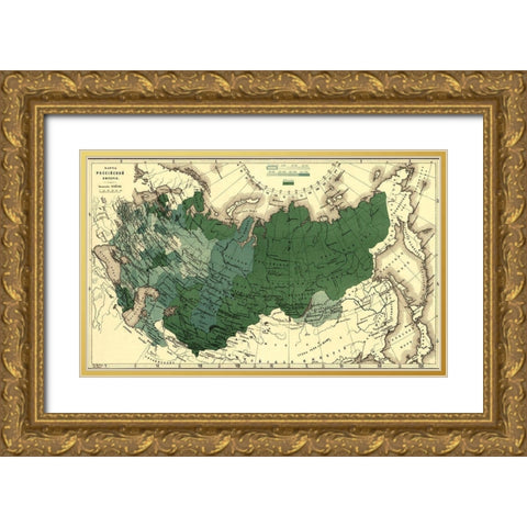 Imperial Map of Russia 1890 Gold Ornate Wood Framed Art Print with Double Matting by Vintage Maps