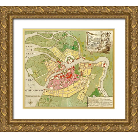 St Petersburg Russia 1776 Gold Ornate Wood Framed Art Print with Double Matting by Vintage Maps