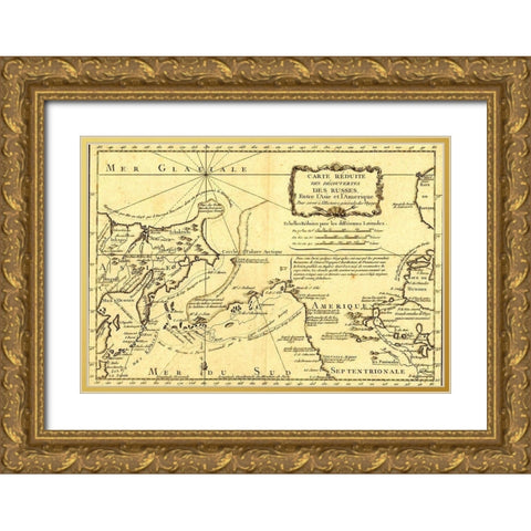 Russia enters the Americas Gold Ornate Wood Framed Art Print with Double Matting by Vintage Maps
