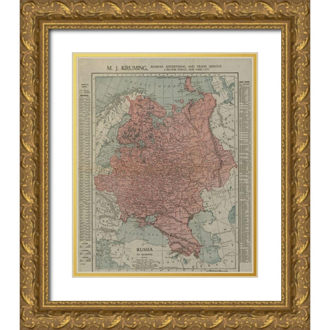 Russian Empire 1913 Gold Ornate Wood Framed Art Print with Double Matting by Vintage Maps