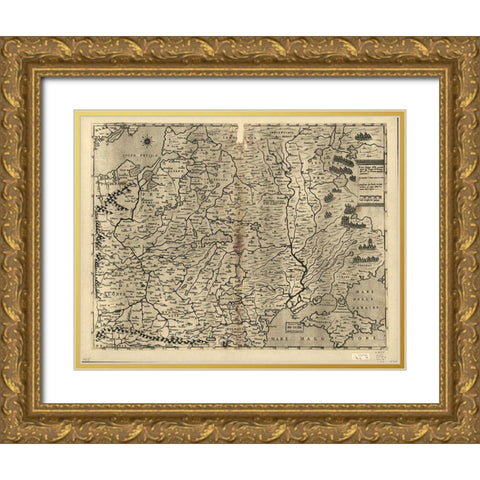Poland 1568 Gold Ornate Wood Framed Art Print with Double Matting by Vintage Maps