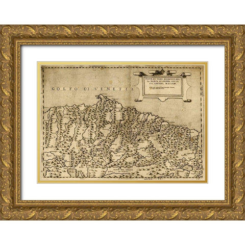 Ancona Italy 1568 Gold Ornate Wood Framed Art Print with Double Matting by Vintage Maps