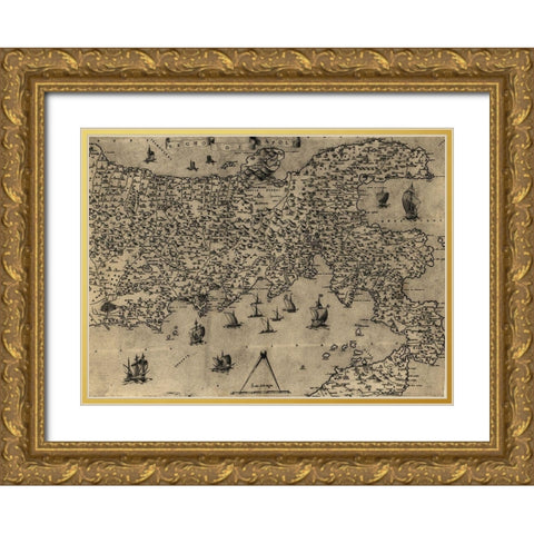 Naples 1568 Gold Ornate Wood Framed Art Print with Double Matting by Vintage Maps
