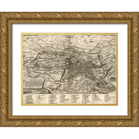 Rome 1568 Gold Ornate Wood Framed Art Print with Double Matting by Vintage Maps