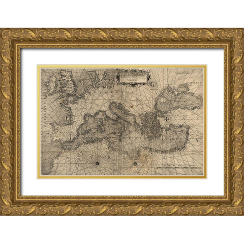 Europe in 1572 Gold Ornate Wood Framed Art Print with Double Matting by Vintage Maps
