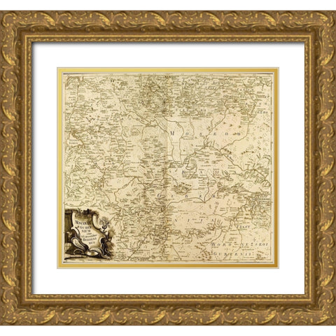 Moscow Region Russia 1745 Gold Ornate Wood Framed Art Print with Double Matting by Vintage Maps