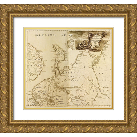European Russia 1745 Gold Ornate Wood Framed Art Print with Double Matting by Vintage Maps