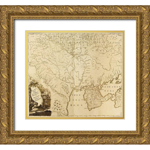 Russian Tartary 1745 Gold Ornate Wood Framed Art Print with Double Matting by Vintage Maps