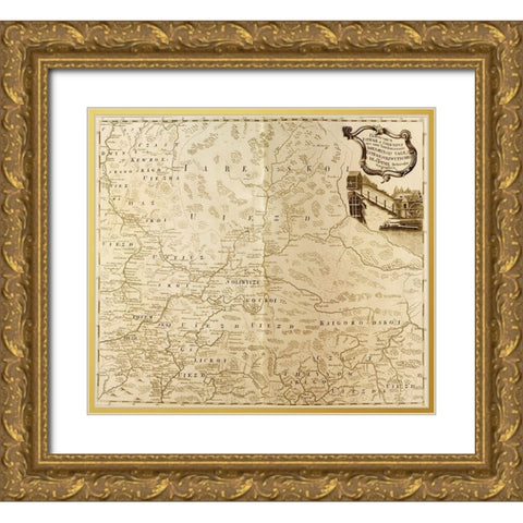 Russia 1745 Gold Ornate Wood Framed Art Print with Double Matting by Vintage Maps