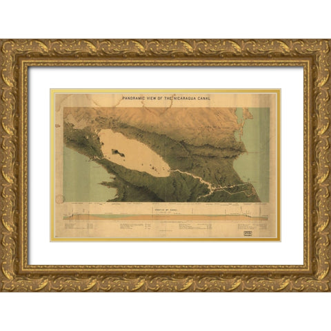 Nicaragua Isthmus Canal 1870 Gold Ornate Wood Framed Art Print with Double Matting by Vintage Maps