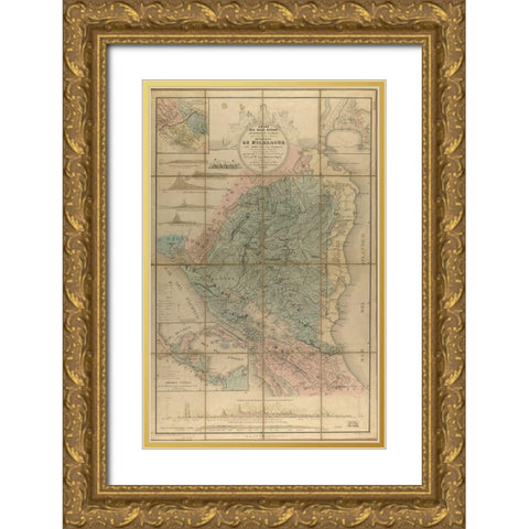 Nicaragua Isthmus Canal 1855 Gold Ornate Wood Framed Art Print with Double Matting by Vintage Maps