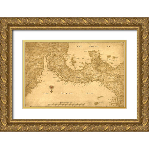 Isthmus of Panama from Cartagena to Nicaragua showing both coasts 1750 Gold Ornate Wood Framed Art Print with Double Matting by Vintage Maps