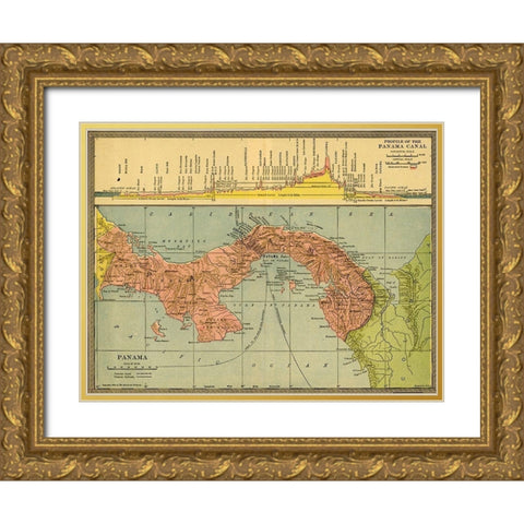 Panama Canal Zone 1904 Gold Ornate Wood Framed Art Print with Double Matting by Vintage Maps