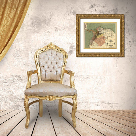 Map of the Republic of Colombia 1886 Gold Ornate Wood Framed Art Print with Double Matting by Vintage Maps