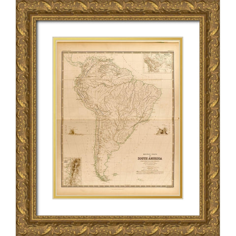 Mountain Systems of South America Gold Ornate Wood Framed Art Print with Double Matting by Vintage Maps