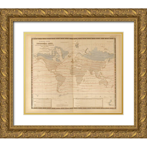 Mean Temperature Across the Globe Isothermal Lines Gold Ornate Wood Framed Art Print with Double Matting by Vintage Maps