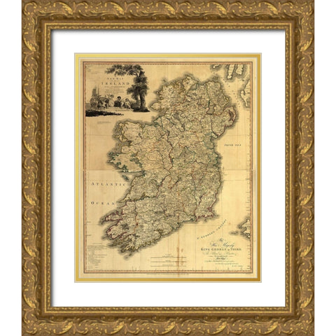 Memoir Map of Ireland 1797 Gold Ornate Wood Framed Art Print with Double Matting by Vintage Maps