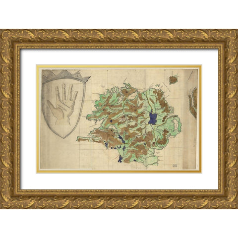 Ulster Ireland 1885 Gold Ornate Wood Framed Art Print with Double Matting by Vintage Maps