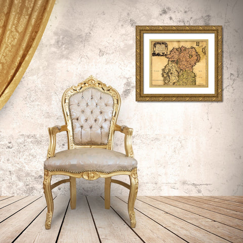 Ireland 1665 Gold Ornate Wood Framed Art Print with Double Matting by Vintage Maps