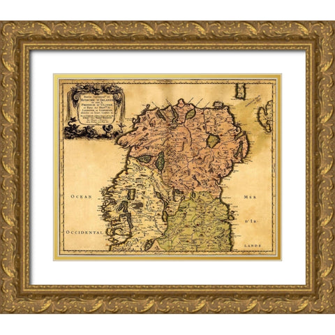 Ireland 1665 Gold Ornate Wood Framed Art Print with Double Matting by Vintage Maps