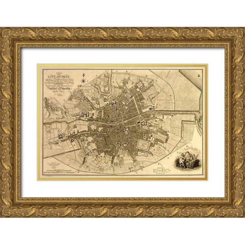 Ireland Dublin 1791 Gold Ornate Wood Framed Art Print with Double Matting by Vintage Maps