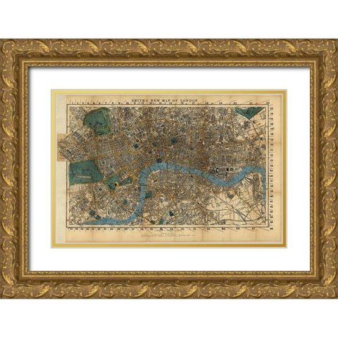 London England 1860 Gold Ornate Wood Framed Art Print with Double Matting by Vintage Maps