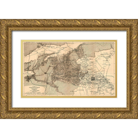 Mongolia 1915 Gold Ornate Wood Framed Art Print with Double Matting by Vintage Maps