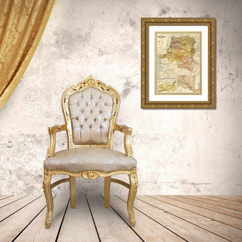 Belgian Congo 1896 Gold Ornate Wood Framed Art Print with Double Matting by Vintage Maps