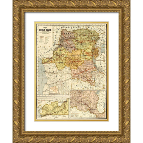 Belgian Congo 1896 Gold Ornate Wood Framed Art Print with Double Matting by Vintage Maps