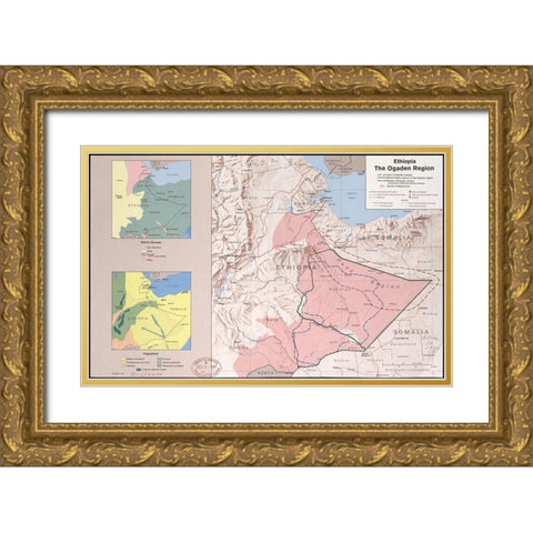 Ethiopia the Ogaden Region Gold Ornate Wood Framed Art Print with Double Matting by Vintage Maps