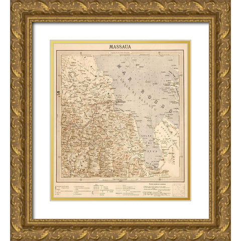 Massaua Ethiopia Eritrea 1896 Gold Ornate Wood Framed Art Print with Double Matting by Vintage Maps