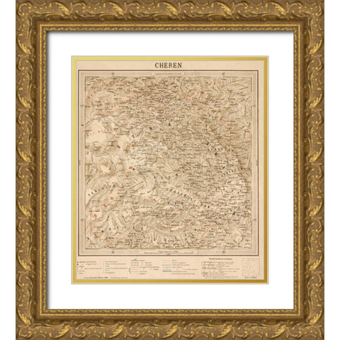 Cheren Eritrea Ethiopia Gold Ornate Wood Framed Art Print with Double Matting by Vintage Maps