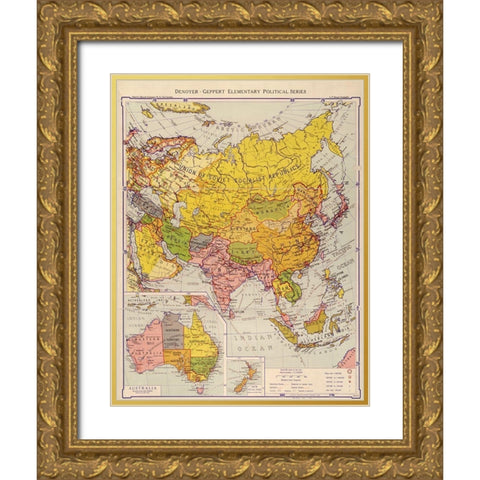 Asia 1934 Gold Ornate Wood Framed Art Print with Double Matting by Vintage Maps