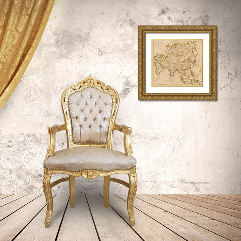 Asia 1814 Gold Ornate Wood Framed Art Print with Double Matting by Vintage Maps
