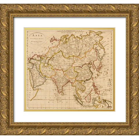 Asia 1814 Gold Ornate Wood Framed Art Print with Double Matting by Vintage Maps