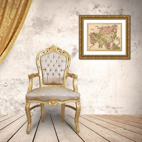 Asia 1835 Gold Ornate Wood Framed Art Print with Double Matting by Vintage Maps
