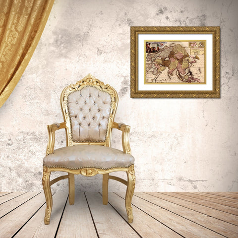 Asia 1680 Gold Ornate Wood Framed Art Print with Double Matting by Vintage Maps