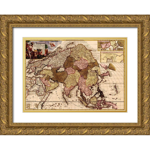 Asia 1680 Gold Ornate Wood Framed Art Print with Double Matting by Vintage Maps