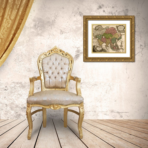 Asia 1725 Gold Ornate Wood Framed Art Print with Double Matting by Vintage Maps
