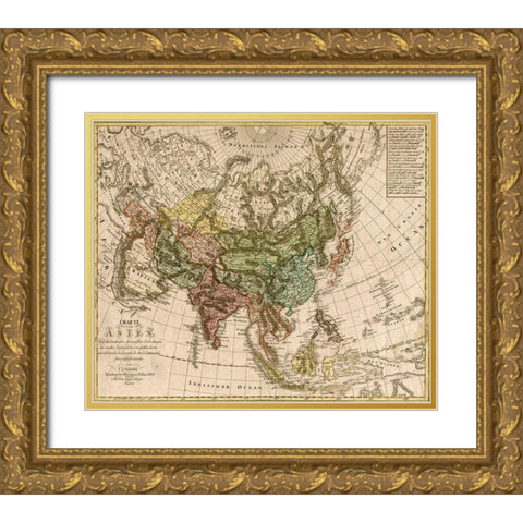 Asia 1805 Gold Ornate Wood Framed Art Print with Double Matting by Vintage Maps