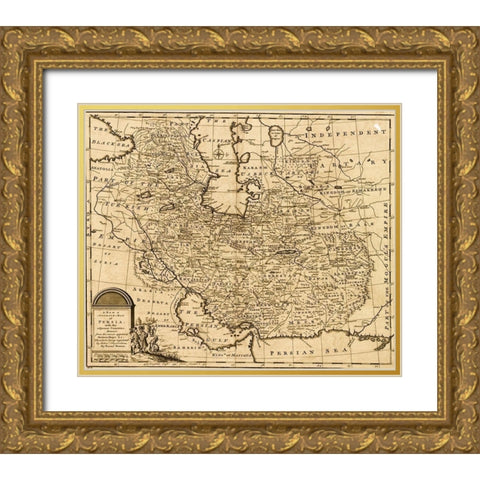 Persia Iran 1767 Gold Ornate Wood Framed Art Print with Double Matting by Vintage Maps