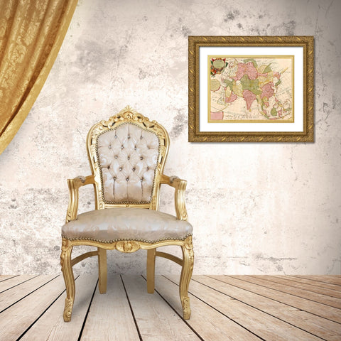 Asia 1700 Gold Ornate Wood Framed Art Print with Double Matting by Vintage Maps