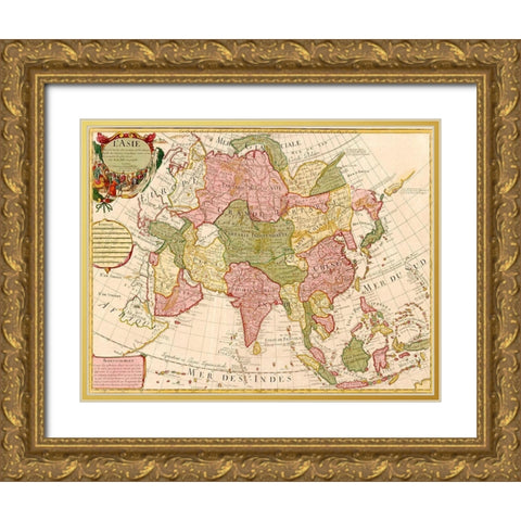 Asia 1700 Gold Ornate Wood Framed Art Print with Double Matting by Vintage Maps