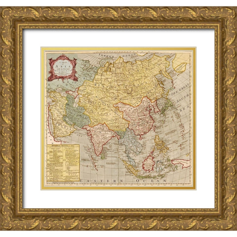Asia 1700s Gold Ornate Wood Framed Art Print with Double Matting by Vintage Maps