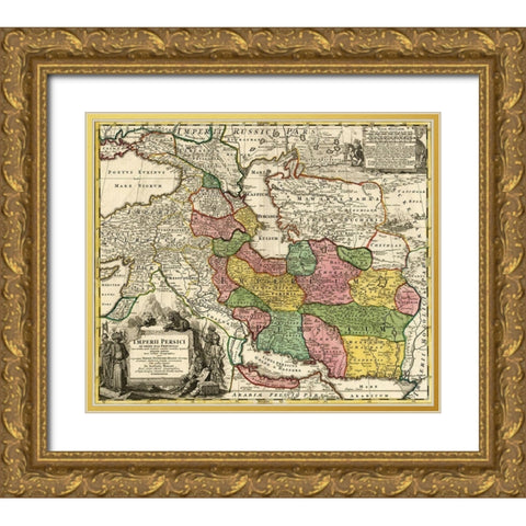 Imperial Persia Iran Gold Ornate Wood Framed Art Print with Double Matting by Vintage Maps