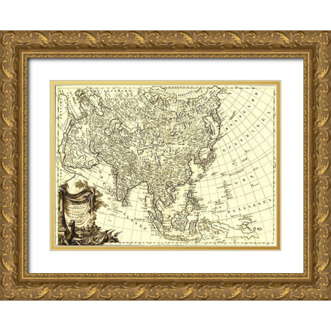 Asia 1787 Gold Ornate Wood Framed Art Print with Double Matting by Vintage Maps