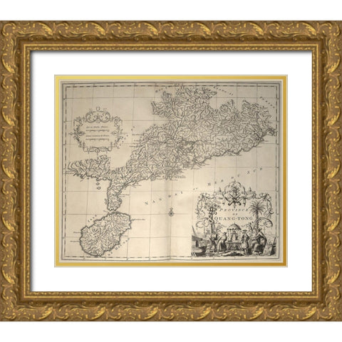 China and Hainan Island 1737 Gold Ornate Wood Framed Art Print with Double Matting by Vintage Maps