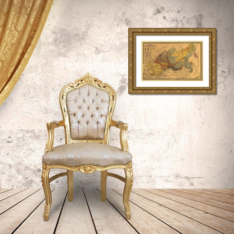 Ethnographic Map of Asiatic Russia 1870 Gold Ornate Wood Framed Art Print with Double Matting by Vintage Maps