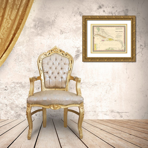 West Indies 1849 Gold Ornate Wood Framed Art Print with Double Matting by Vintage Maps